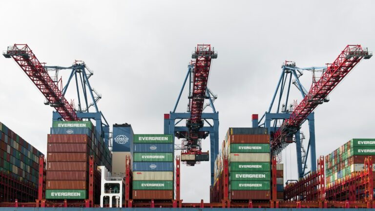 Shipping cranes loading cargo containers at a container port